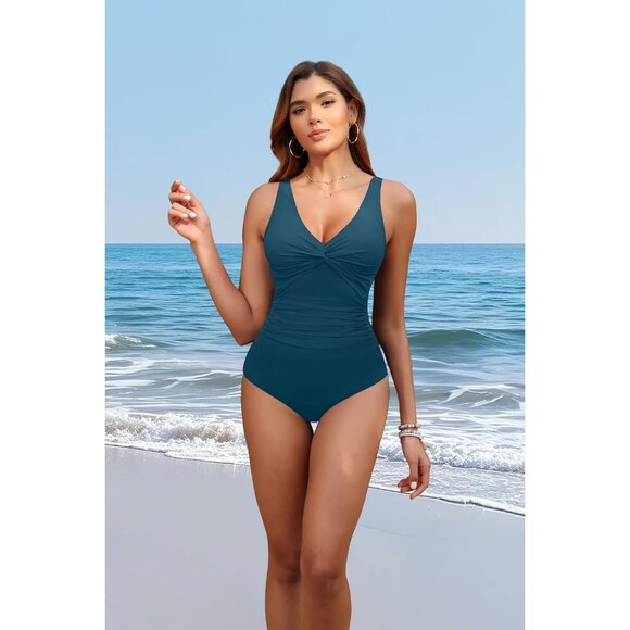 Holipick Women Green Tummy Control One Piece Push Up Bathing Swimsuit - Picture 4 of 6